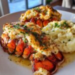 baked lobster tails with garlic herb butter sauce and mashed potatoes