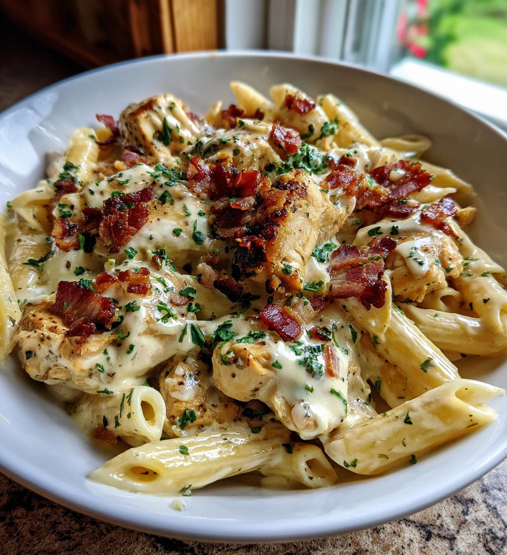 creamy chicken bacon ranch pasta - detail 1