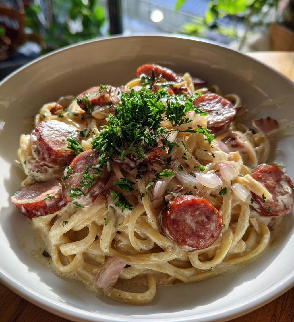 creamy smoked sausage pasta recipe - detail 1