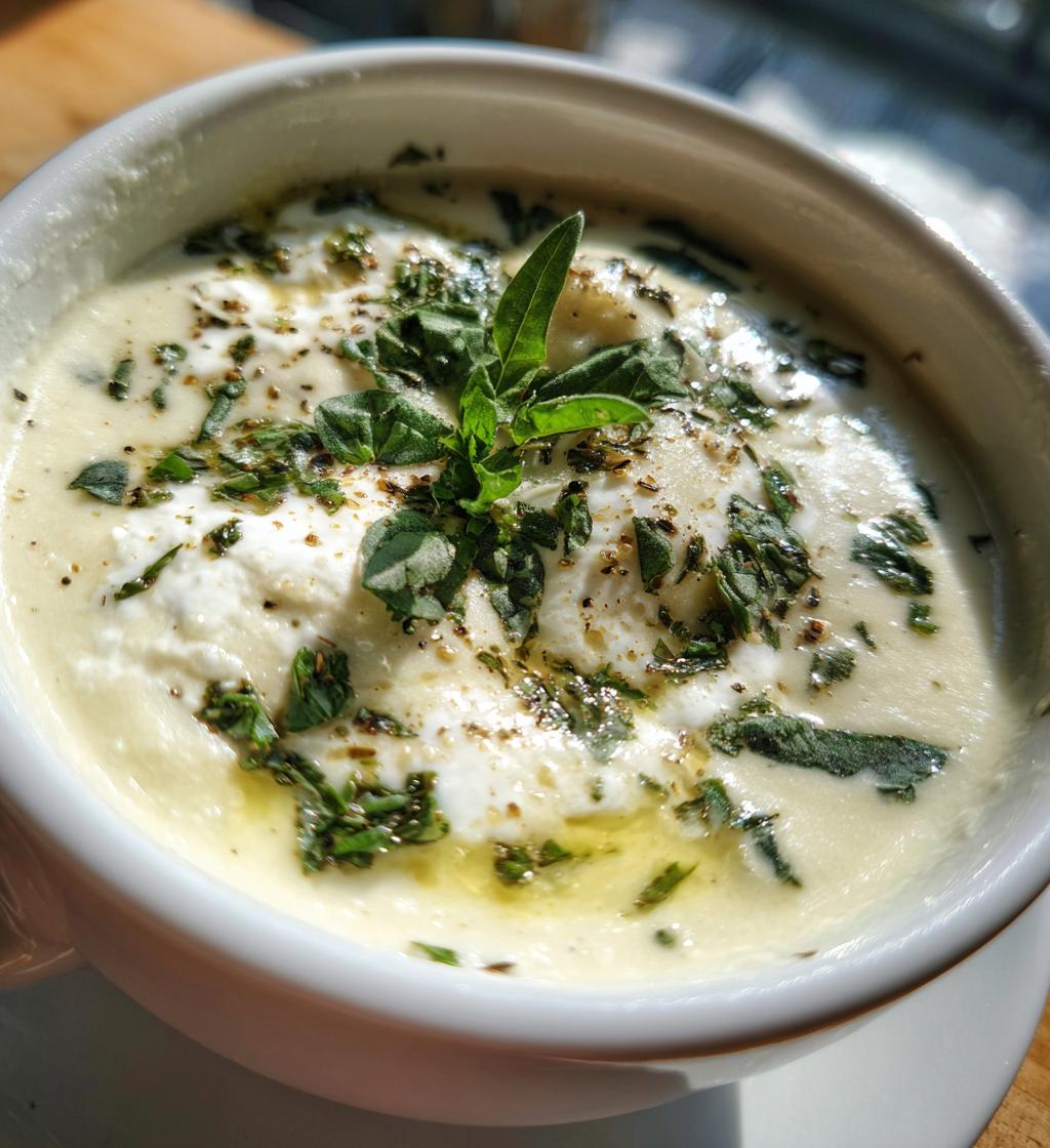 creamy vegan cauliflower soup - detail 1