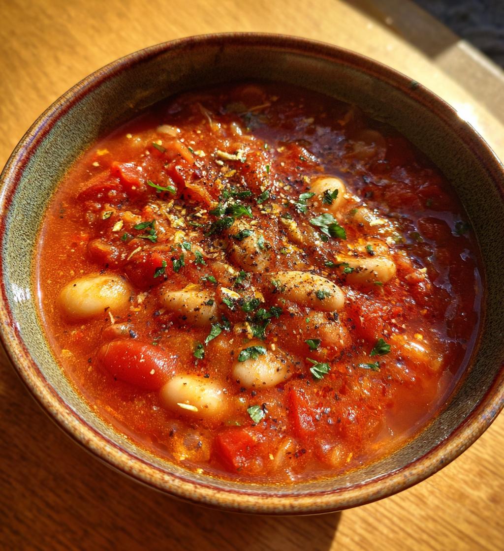 creamy vegan tomato white bean stew - detail 1