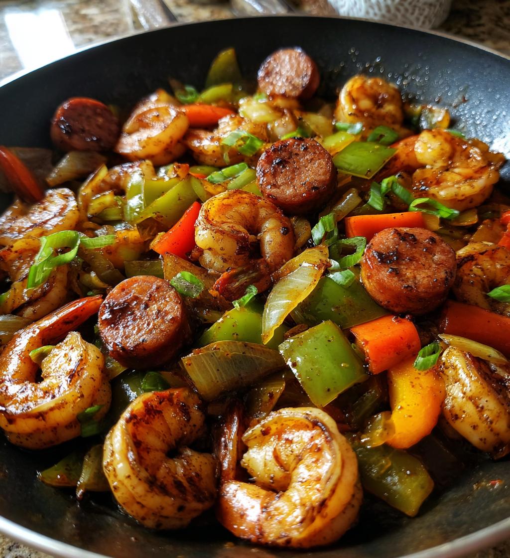 easy honey garlic shrimp with sausage veggies - detail 1