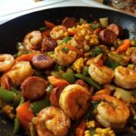 easy honey garlic shrimp with sausage veggies