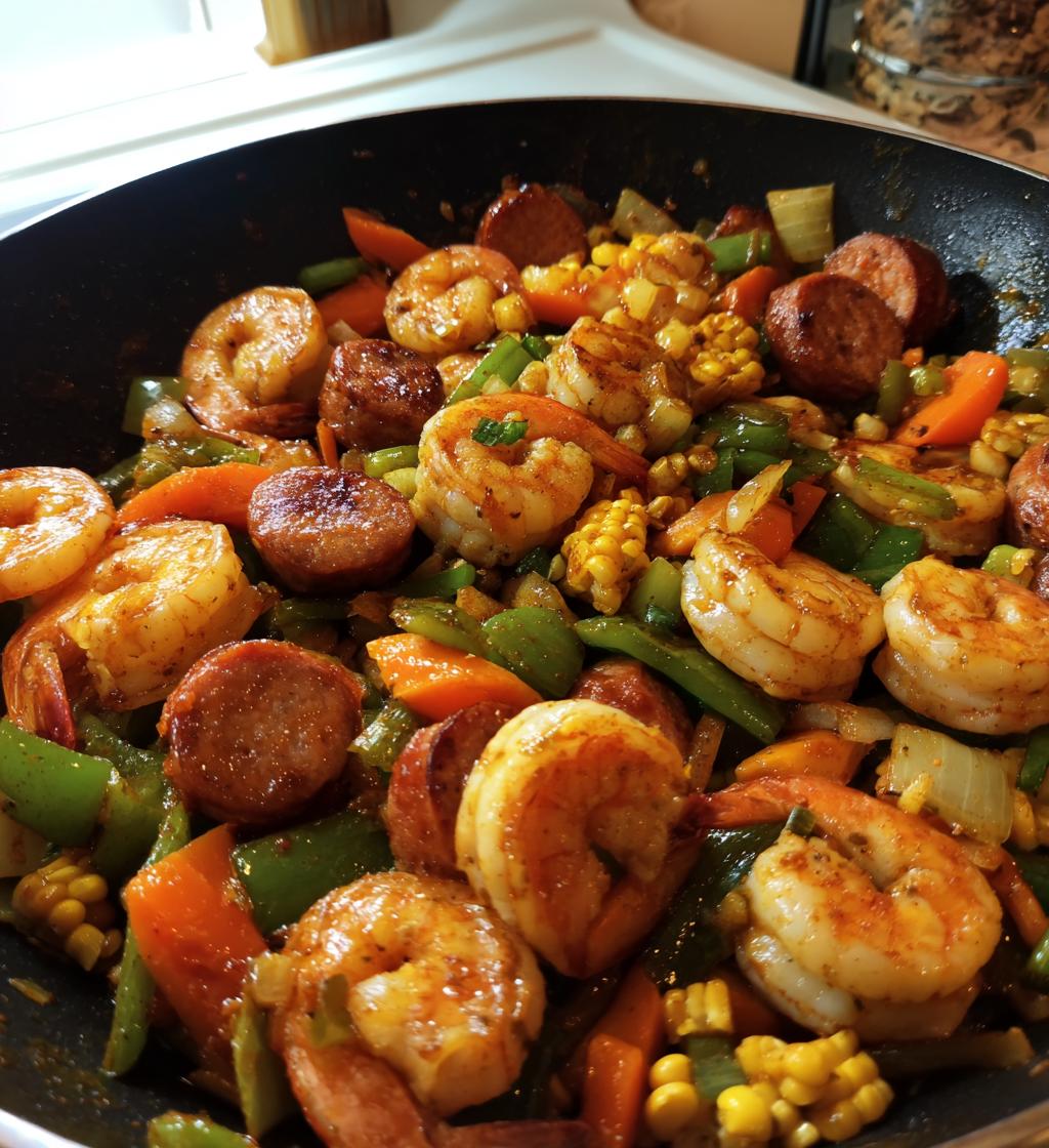 easy honey garlic shrimp with sausage veggies