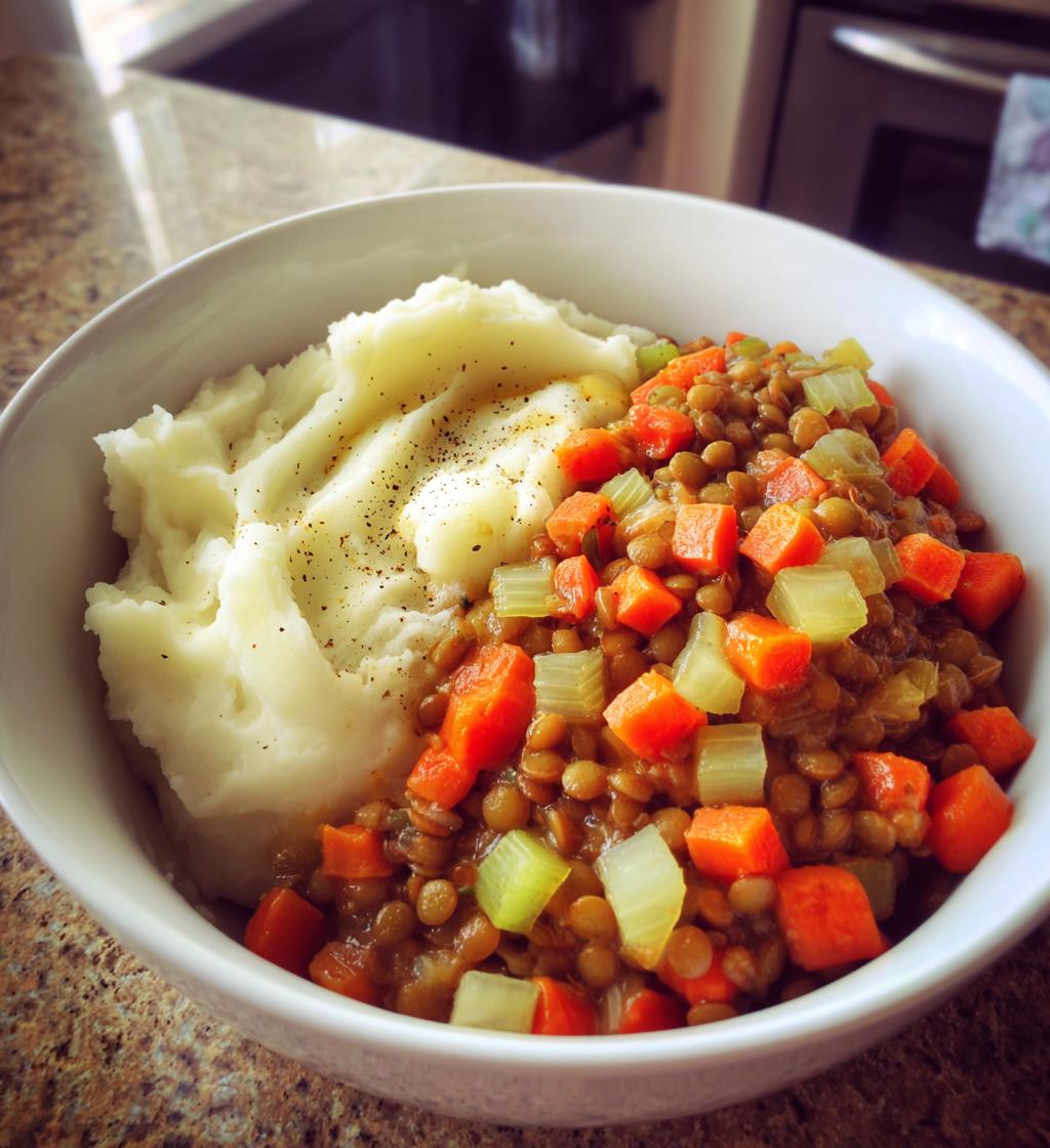 easy lentil stew mashed potatoes vegan - detail 1