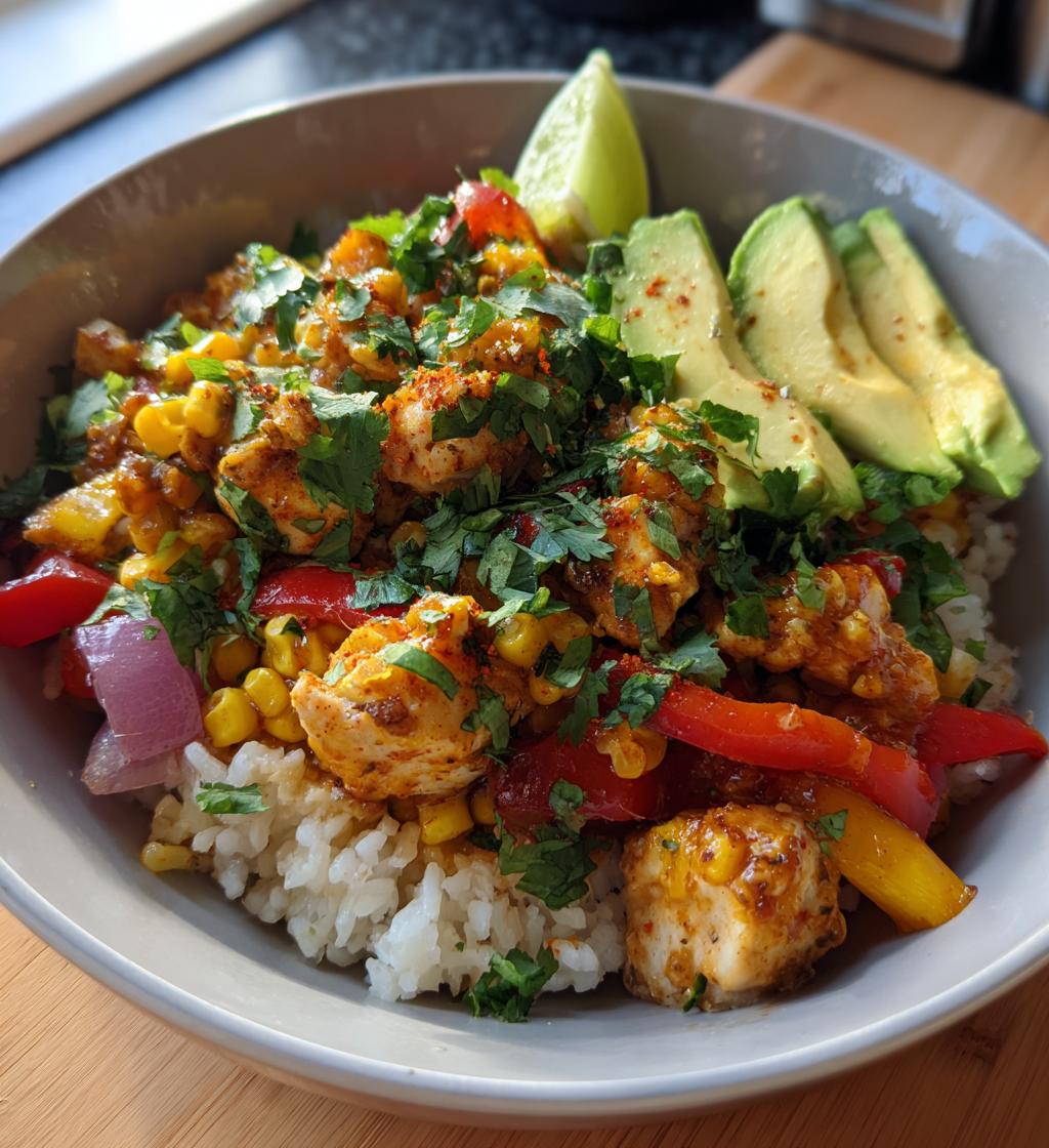 flavor packed street corn chicken rice bowl - detail 1