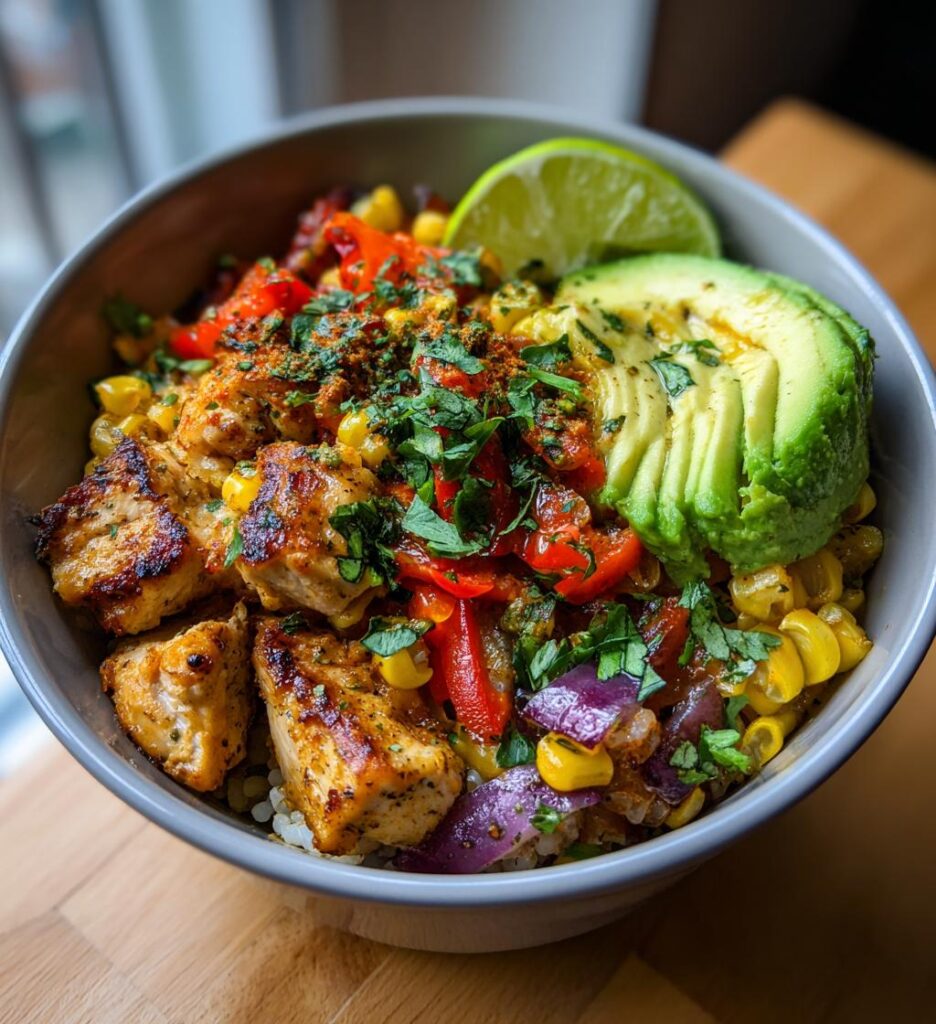 flavor packed street corn chicken rice bowl