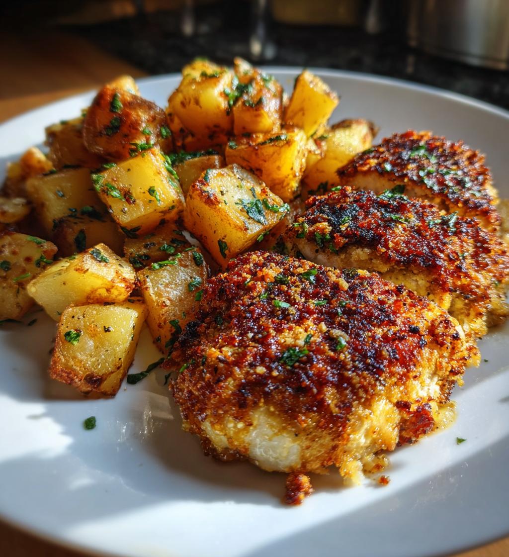 garlic parmesan chicken and potatoes