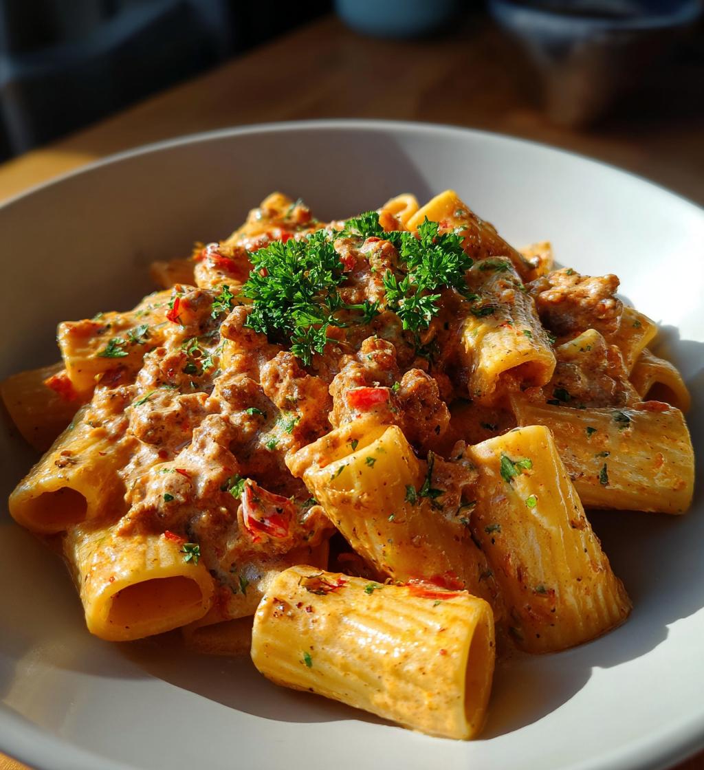hearty creamy sausage rigatoni - detail 1