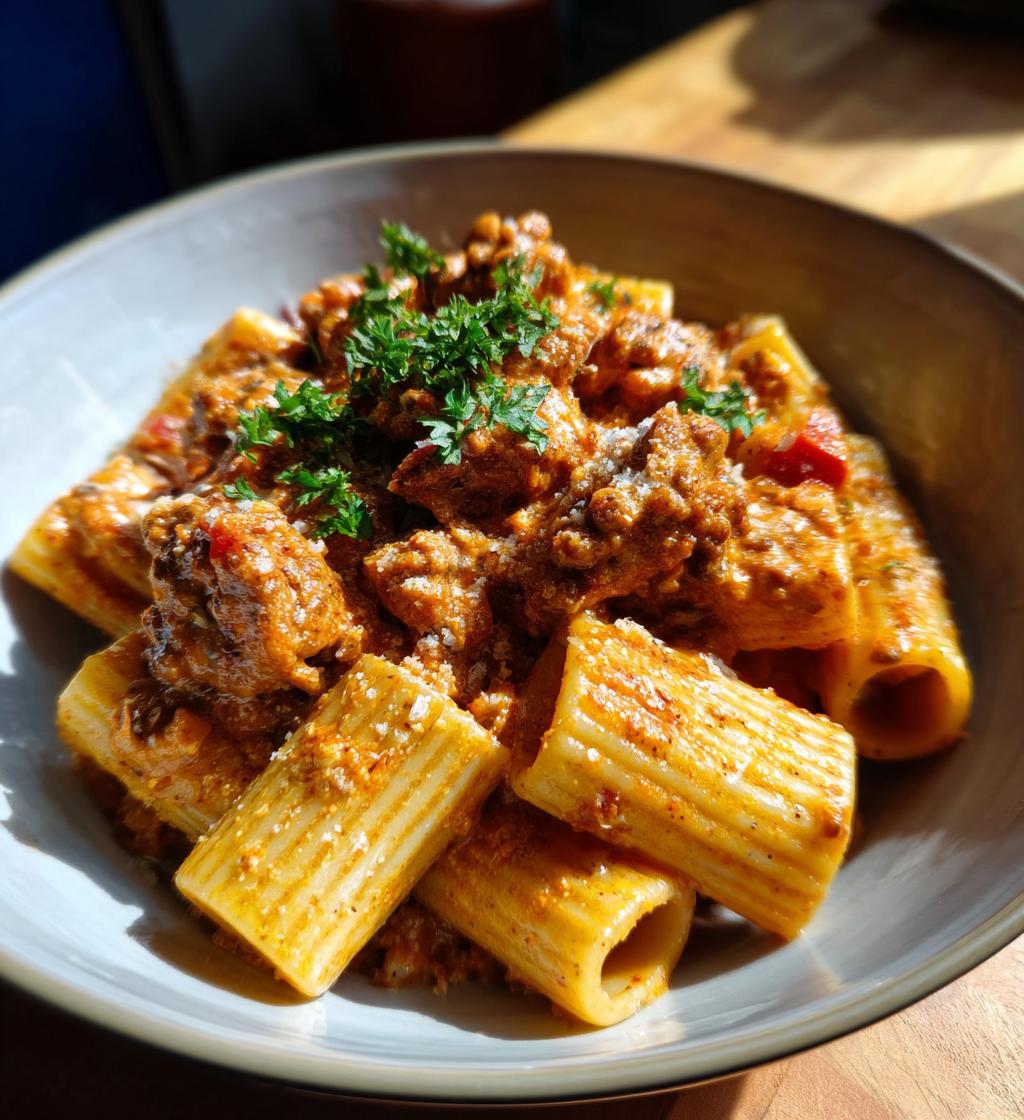 hearty creamy sausage rigatoni