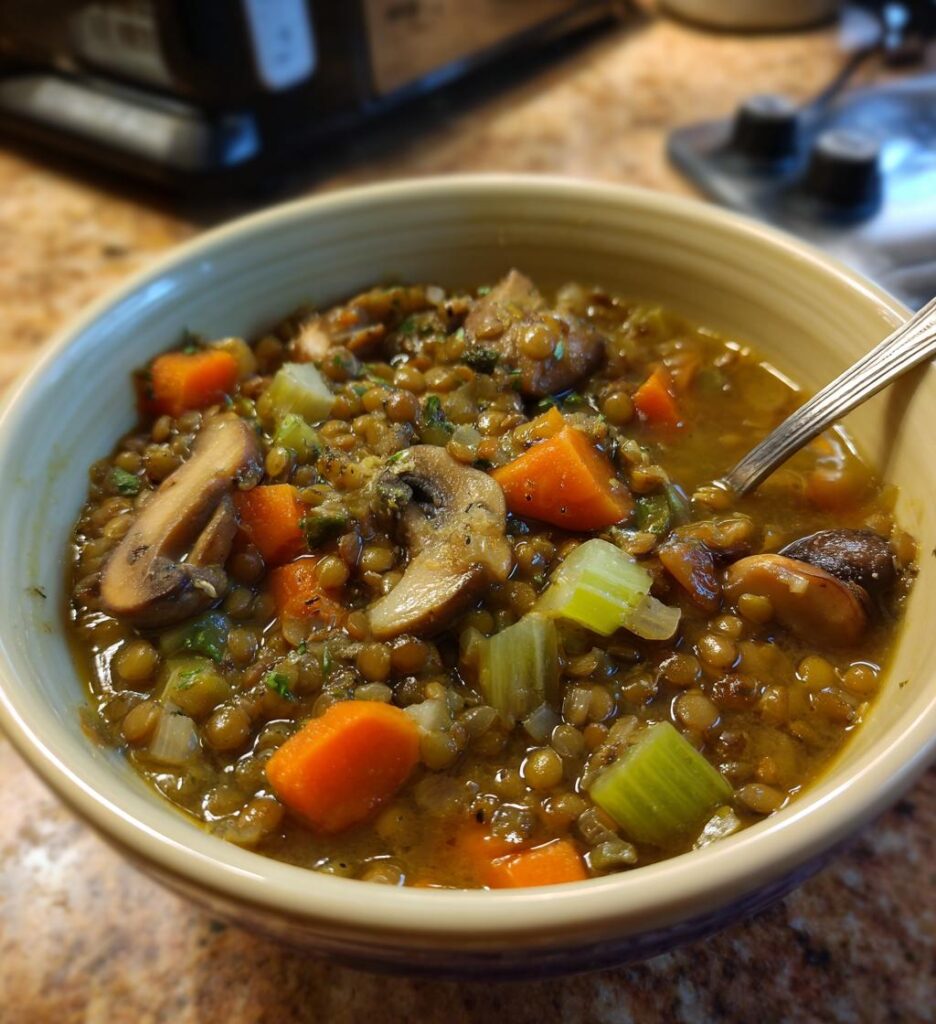 hearty vegan lentil mushroom stew