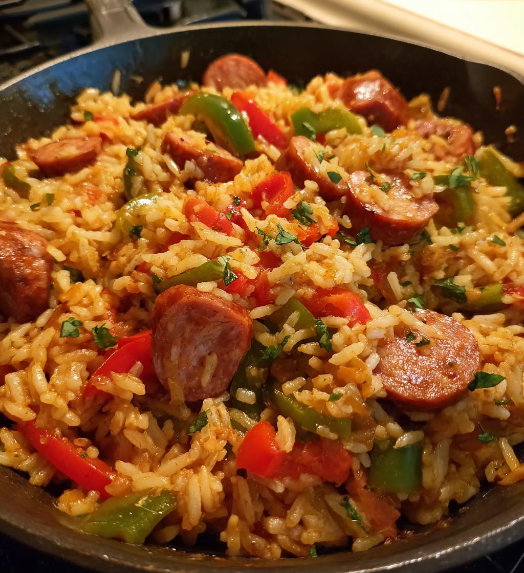 one pan cajun sausage and rice skillet recipe - detail 1