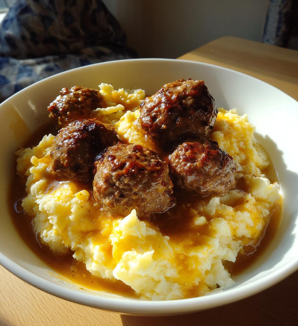 salisbury meatballs and mashed potatoes recipe - detail 1