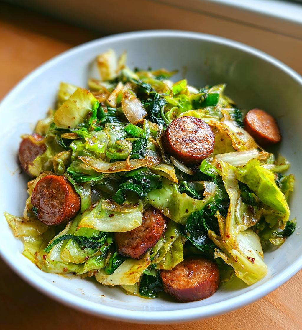 sausage and cabbage stir fry - detail 1