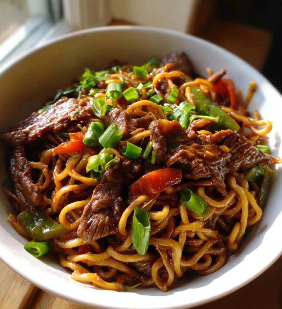 sticky beef noodles