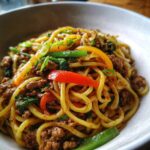 stunning mongolian ground beef noodles