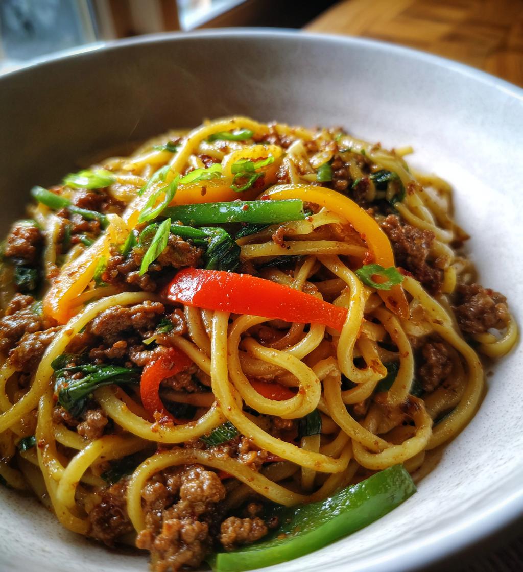 stunning mongolian ground beef noodles