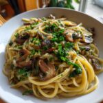 vegan leek mushroom pasta
