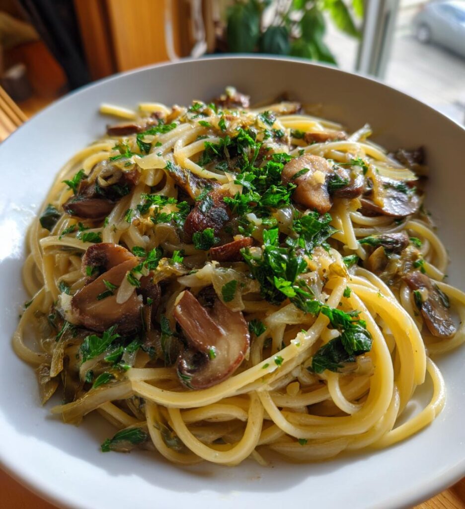 vegan leek mushroom pasta