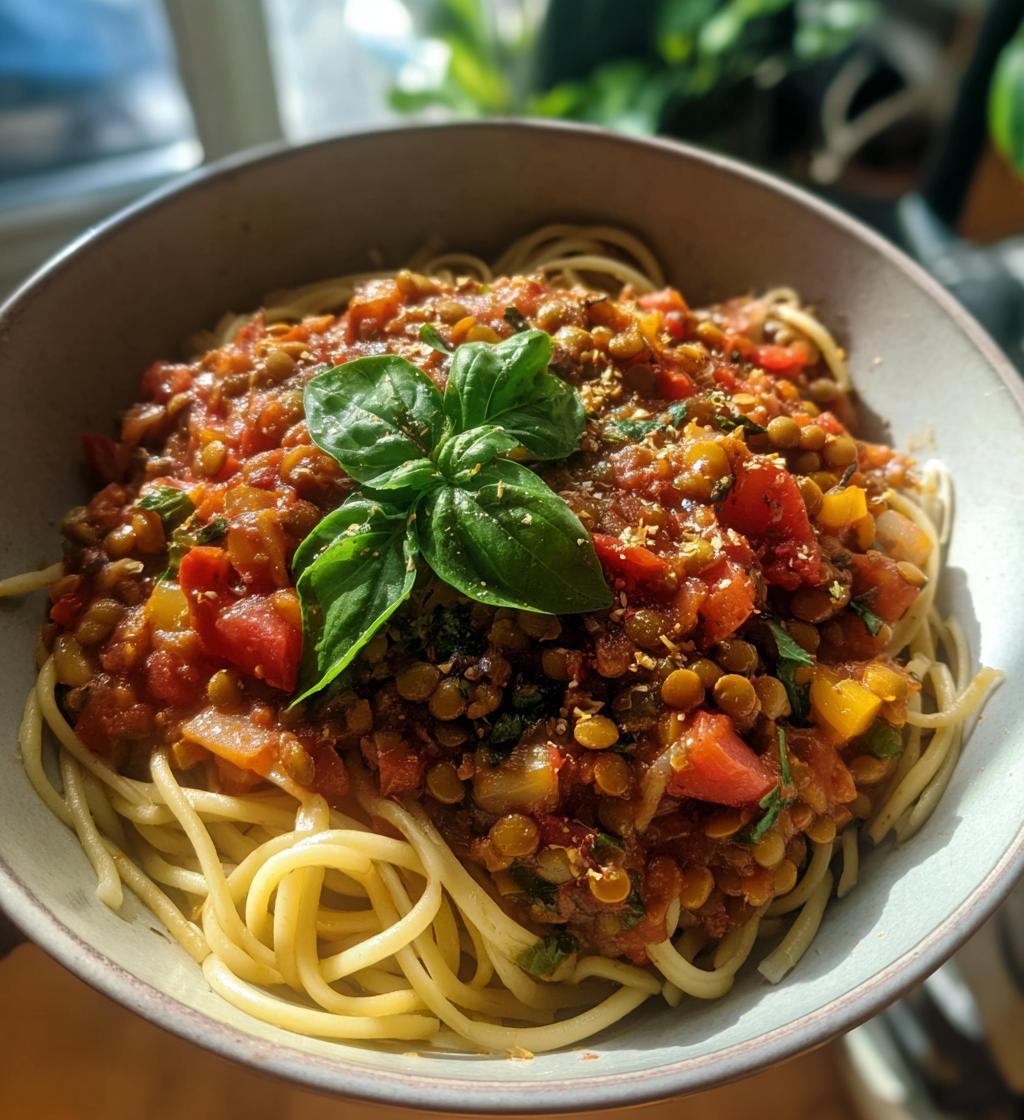 vegan lentil bolognese - detail 1