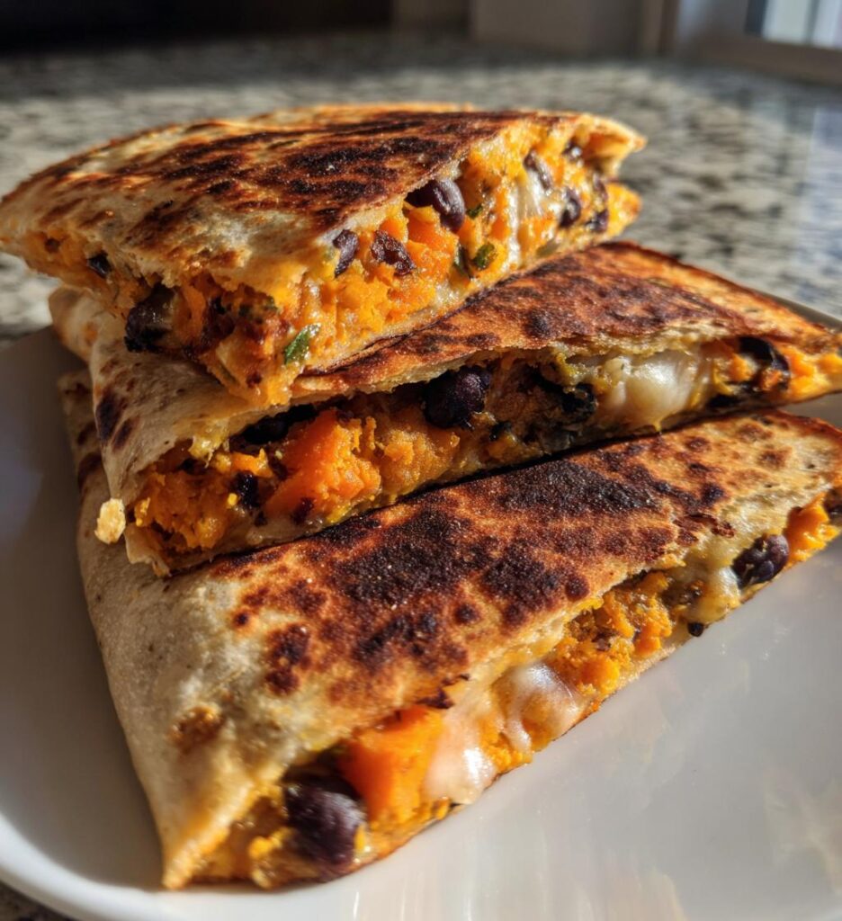 vegetarian quesadillas with black beans and sweet potato