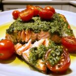 Baked Pesto Salmon with Cherry Tomatoes