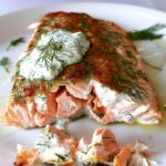 Baked Salmon with Dill Yogurt Sauce