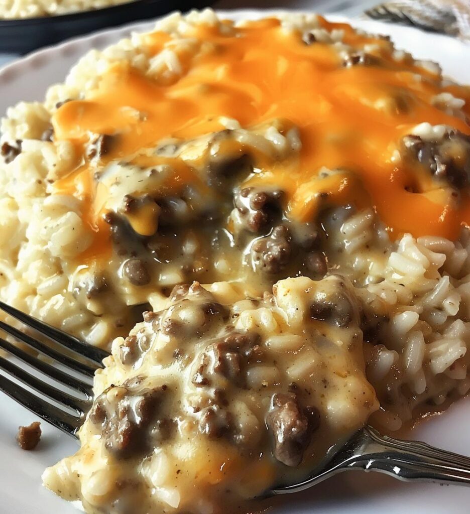 Creamy Garlic Butter Beef and Cheddar Rice Delight
