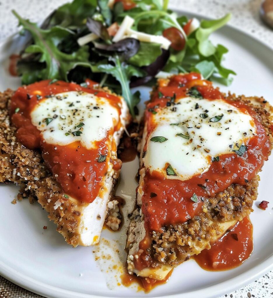 Healthy Chicken Parmesan (baked, light sauce)