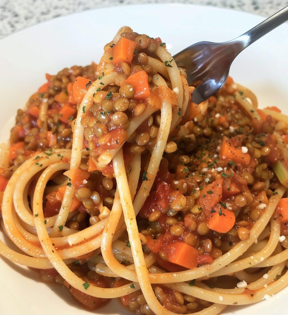 Lentil Bolognese over Whole-Wheat Pasta