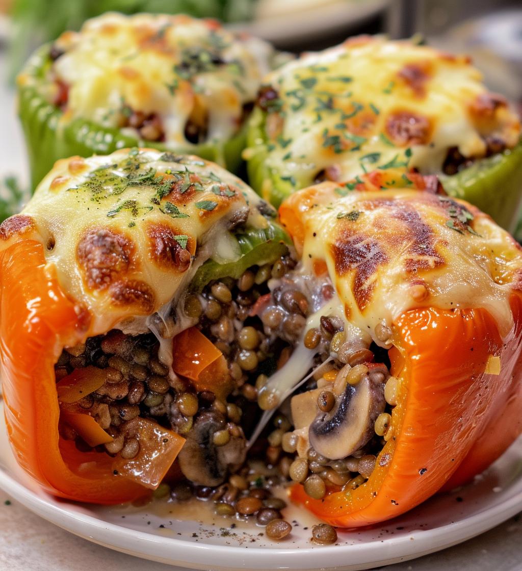 Lentil & Mushroom Stuffed Peppers