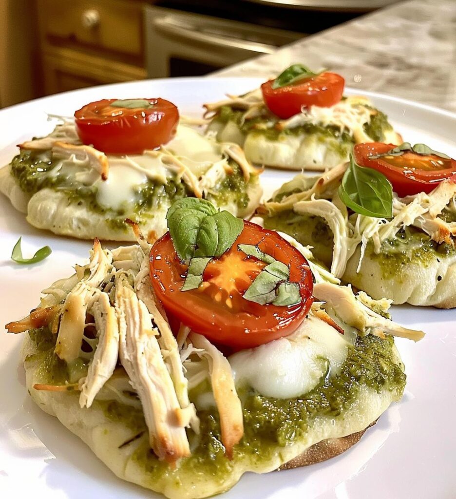 Pesto Chicken Flatbread Bites