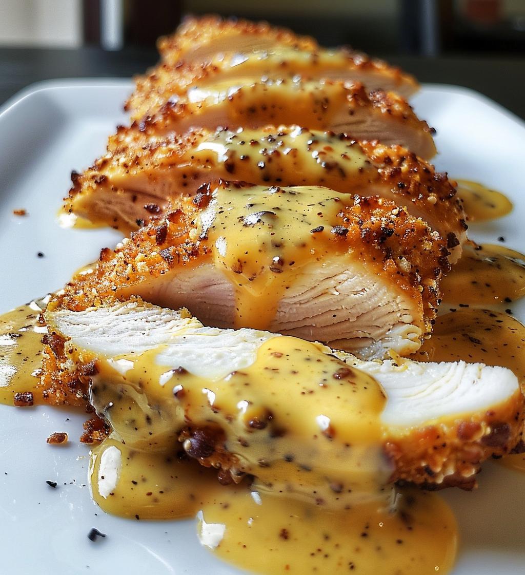 Pretzel Chicken with Mustard-Cheddar Sauce