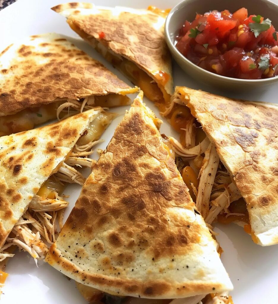 Pulled Chicken Quesadilla Triangles