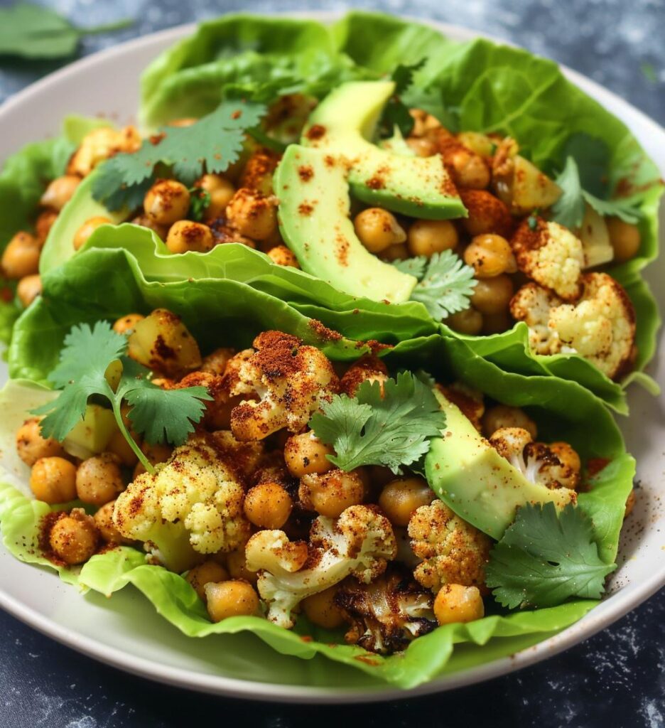 Spicy Chickpea Cauliflower “Tacos” (lettuce wraps)