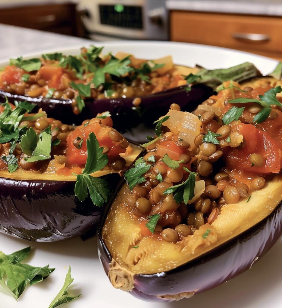Stuffed Eggplant with Lentils