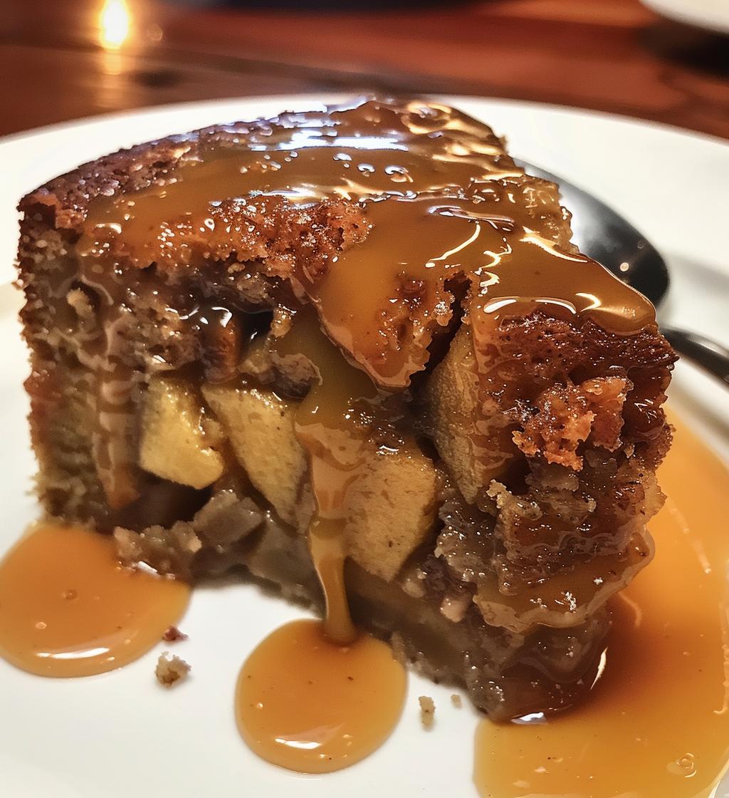 Apple Date Chai Pudding Cake with Warm Caramel
