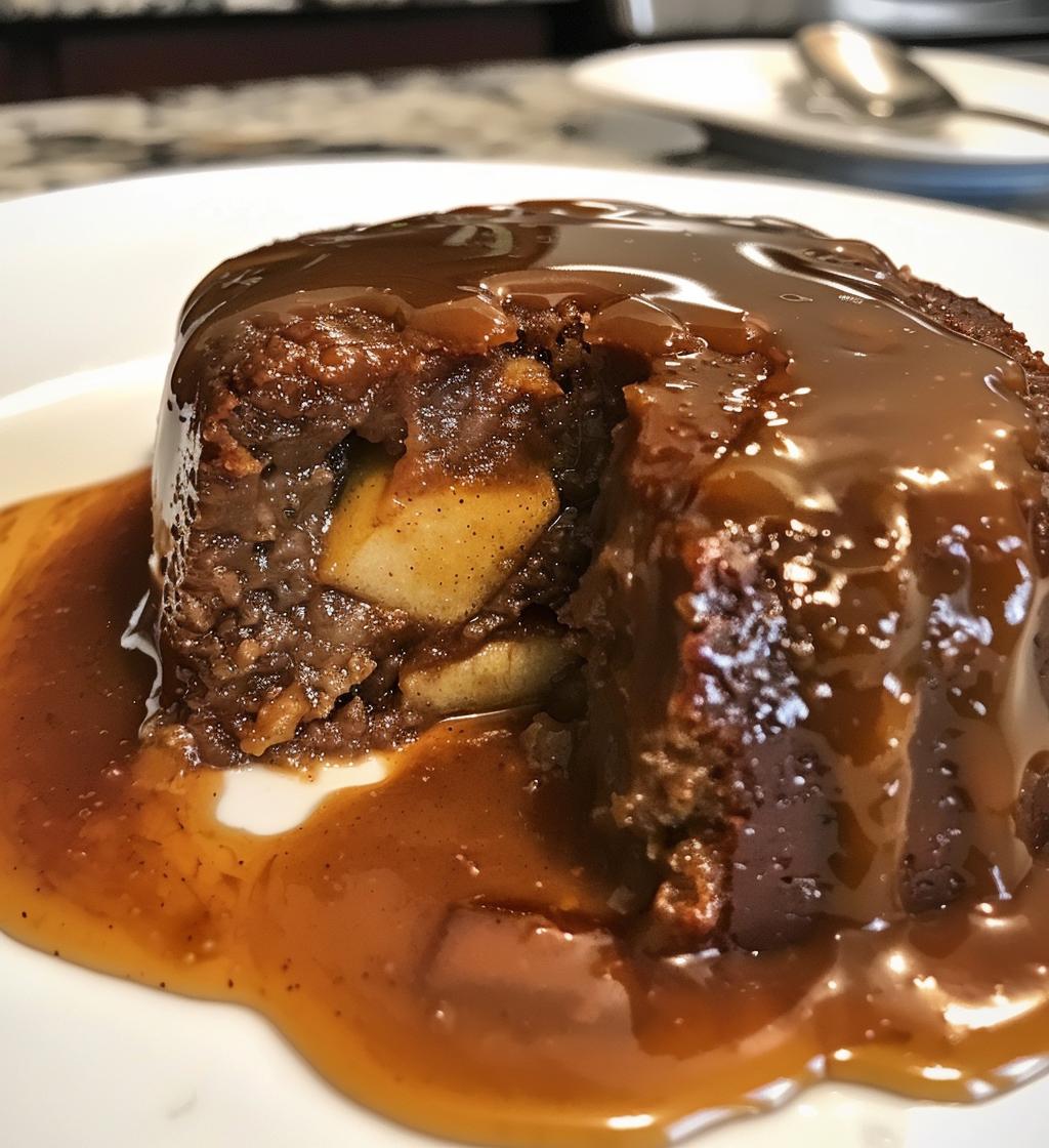 Apple Date Gingerbread Pudding with Golden Sauce