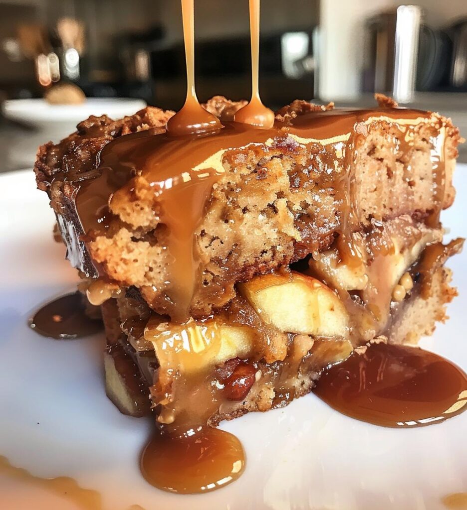 Apple Date Oat Sponge with Warm Toffee Drizzle