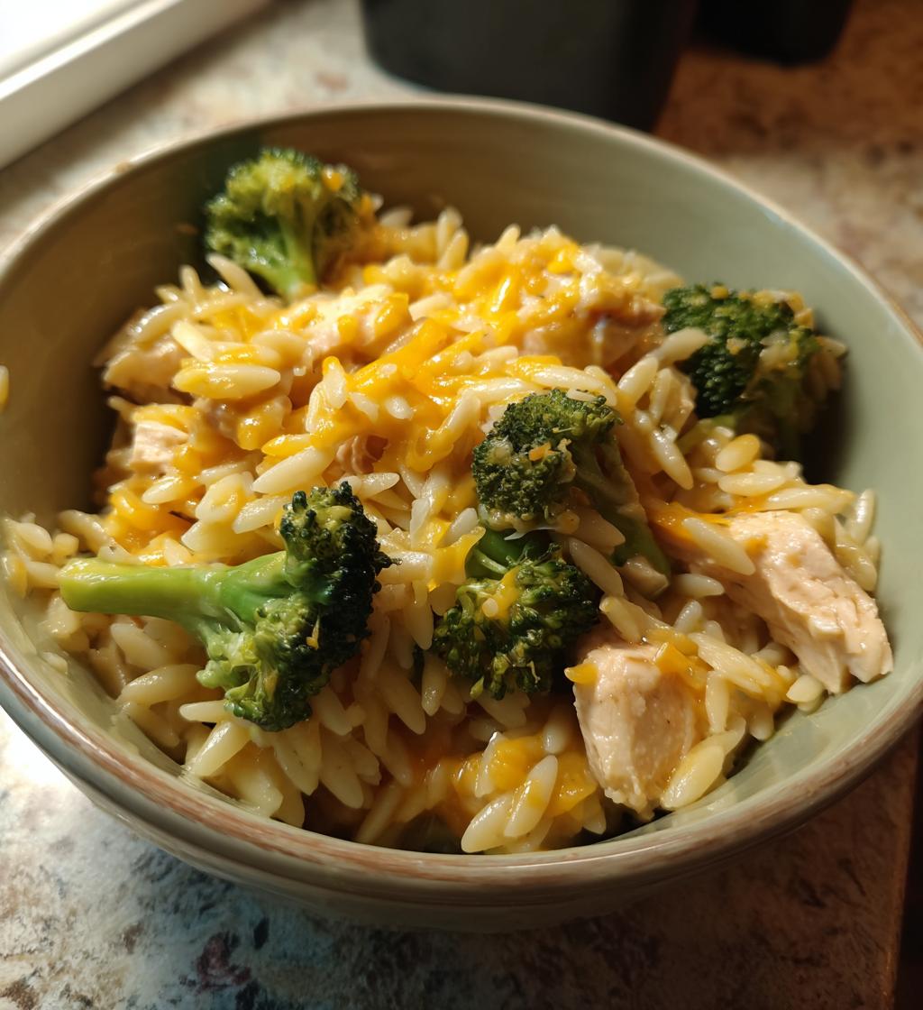 Broccoli Cheddar Salmon Orzo