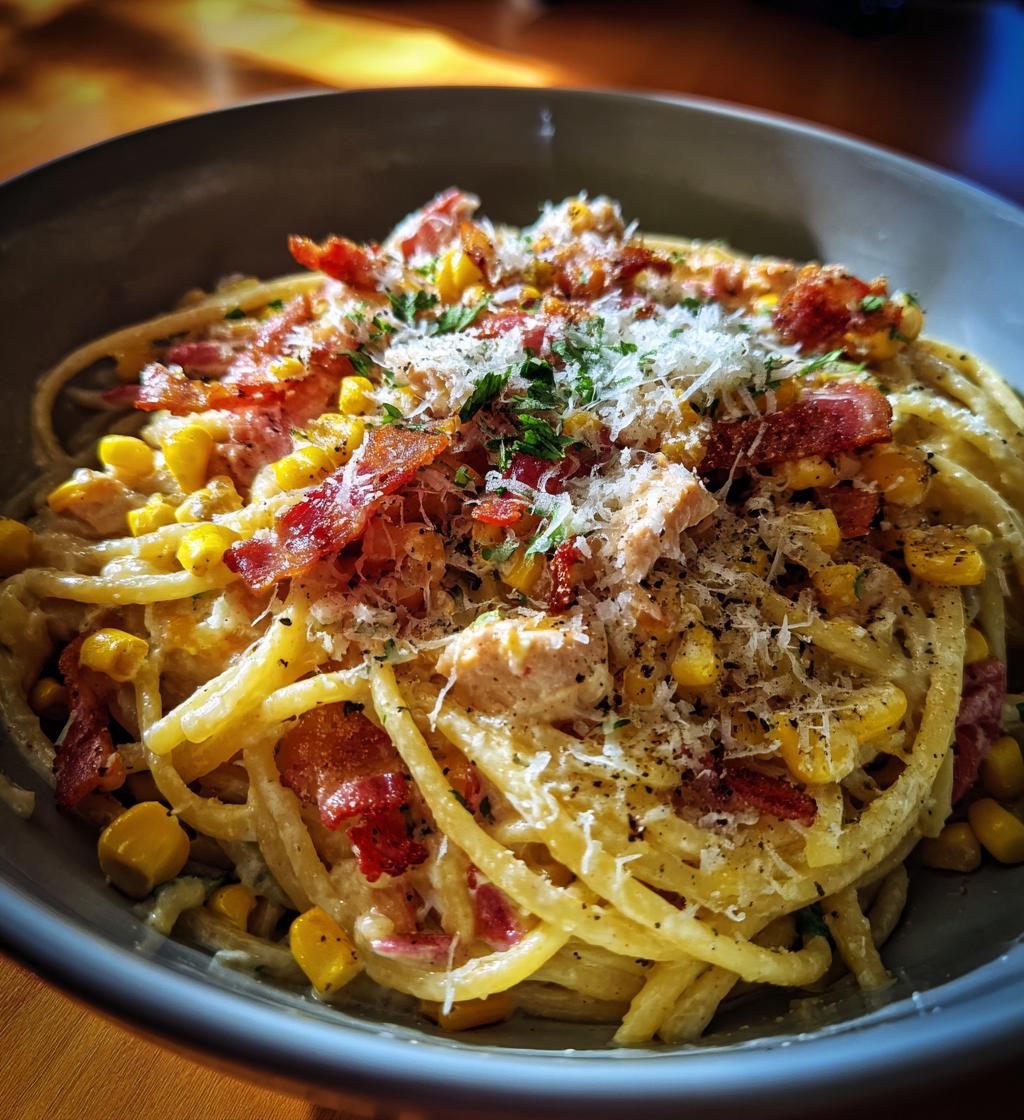 Chicken Corn Pasta with Bacon