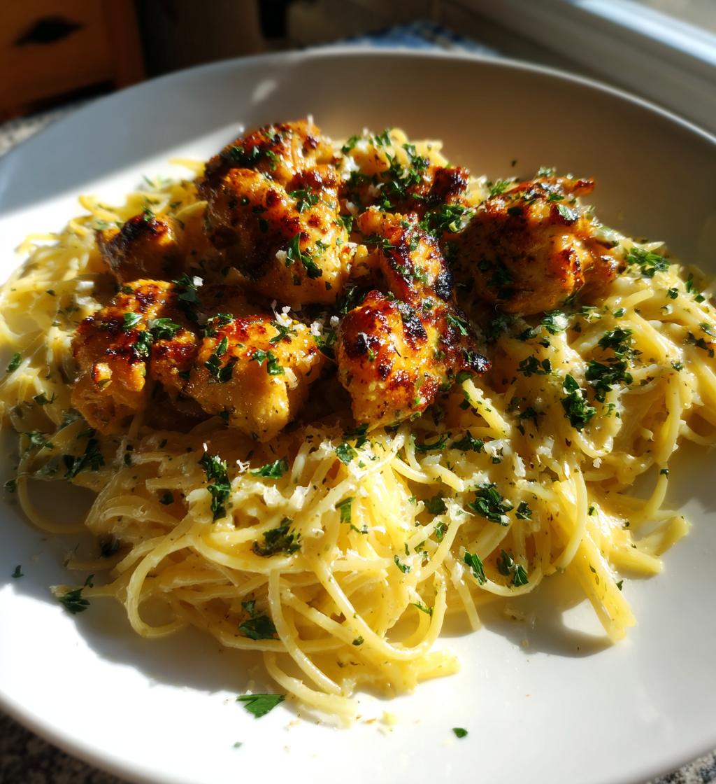 Garlic Butter Chicken Bites with Parmesan Pasta