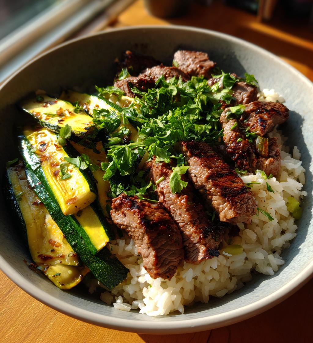 Grilled Steak Bowl with Zucchini