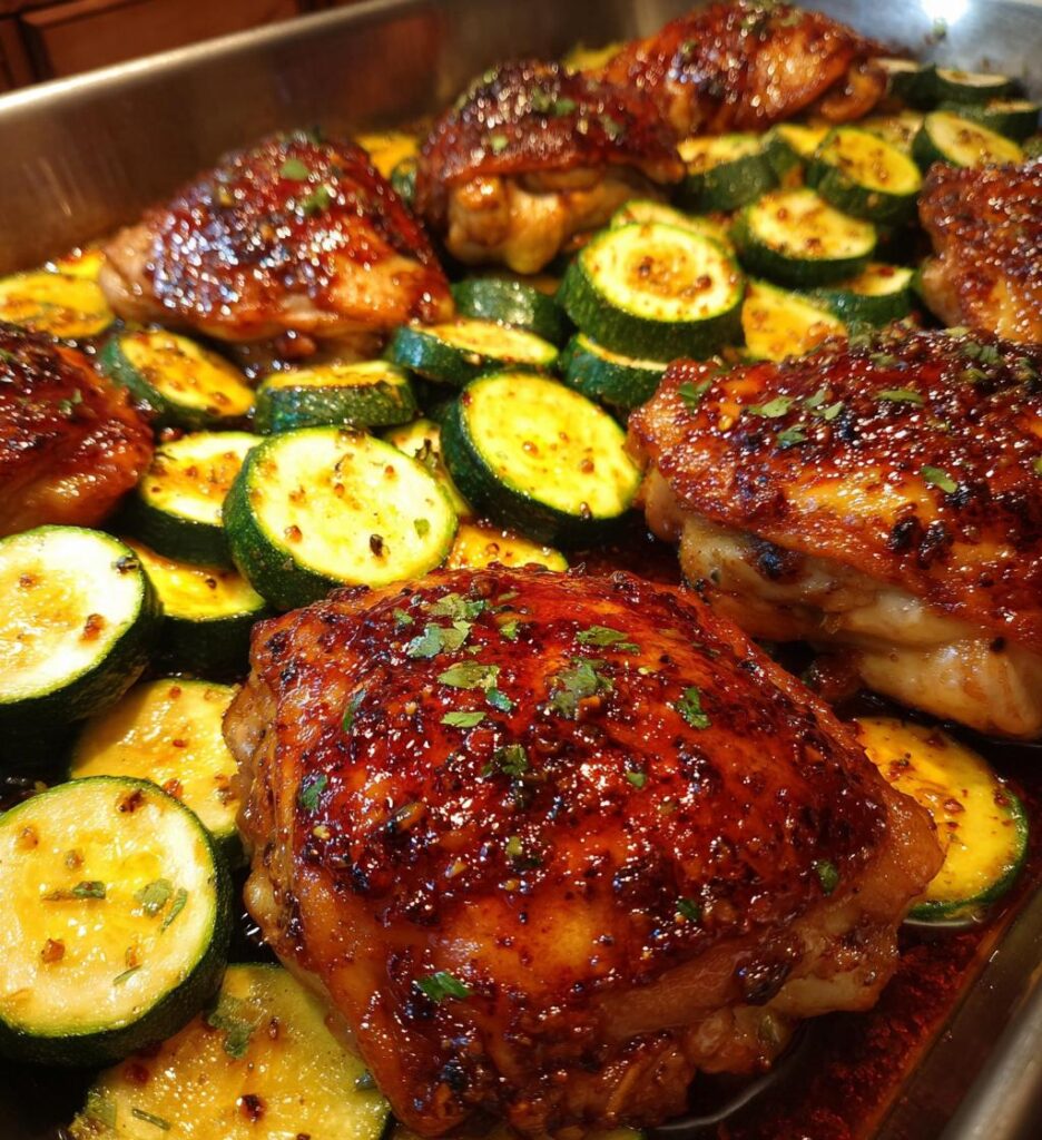 Sheet Pan Hot Honey Garlic Chicken and Zucchini