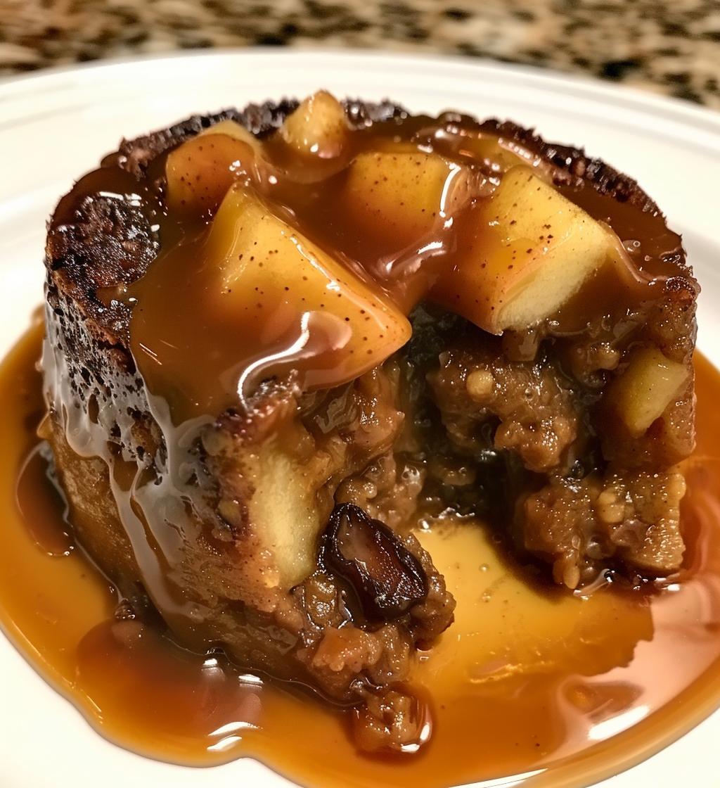 Sticky Apple & Date Butter Pudding with Hot Caramel