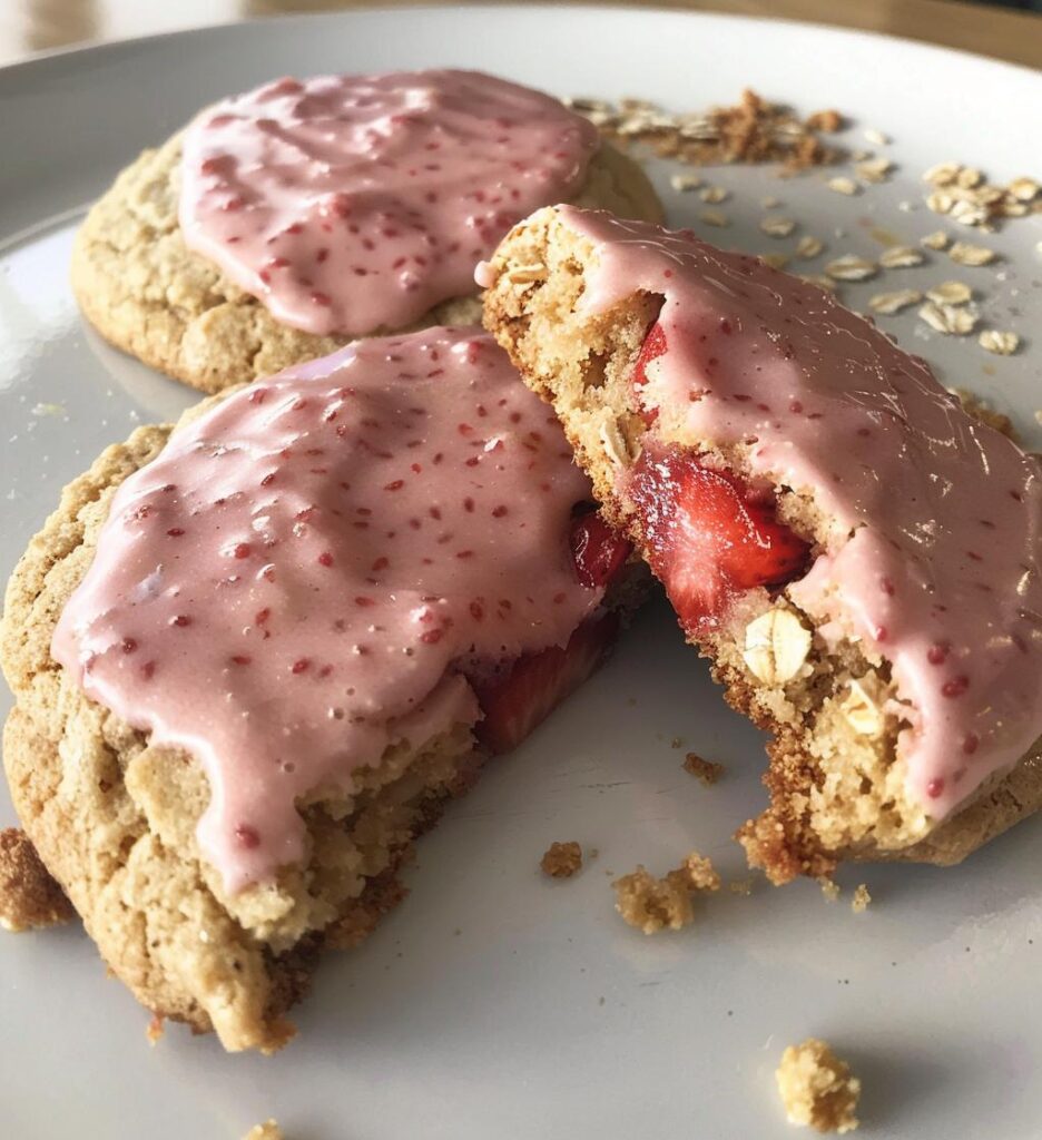 Strawberry Iced Oatmeal Cookies