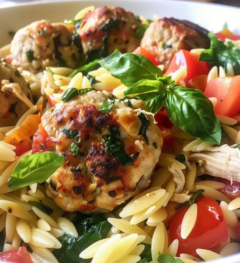 Tuscan Chicken Meatballs and Orzo