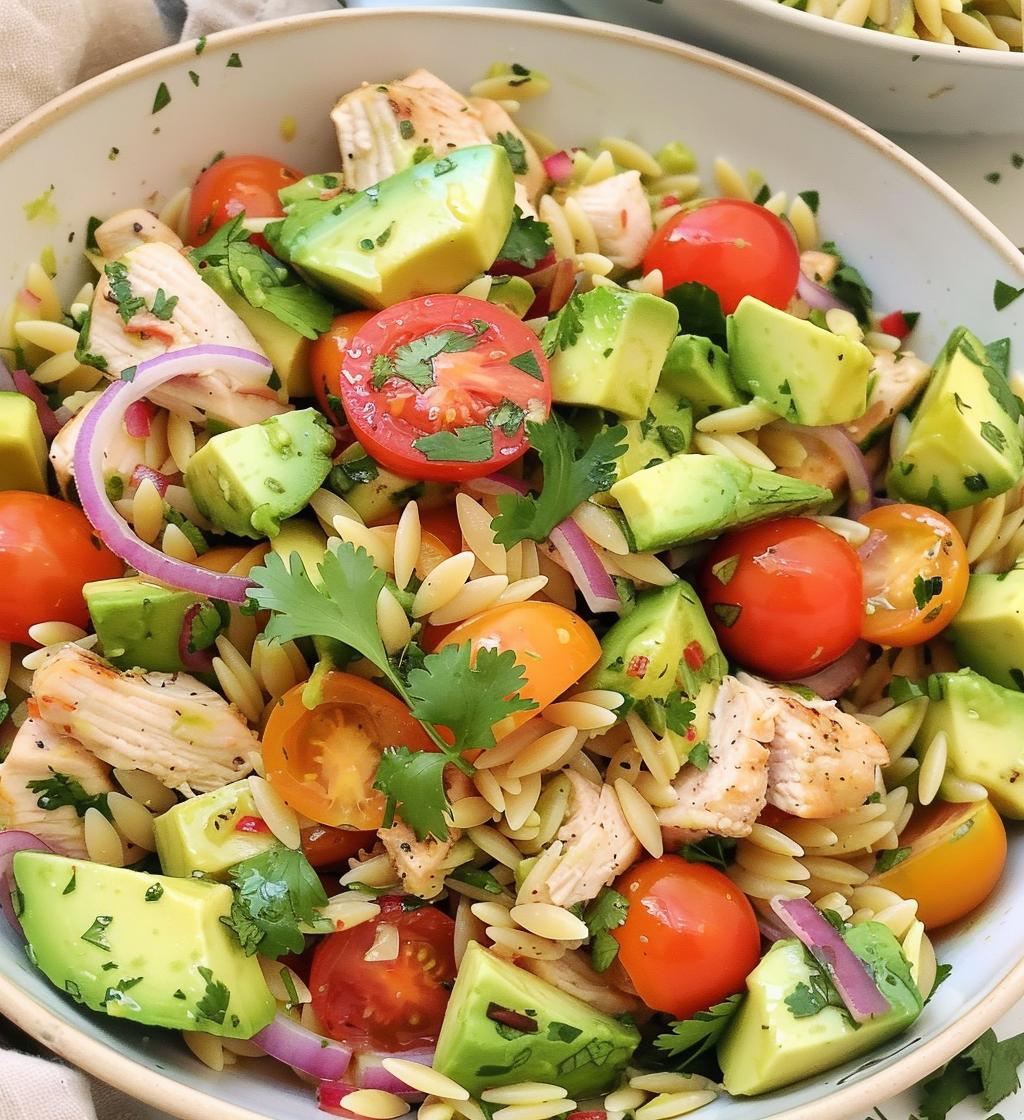 Chicken Orzo Avocado Salad