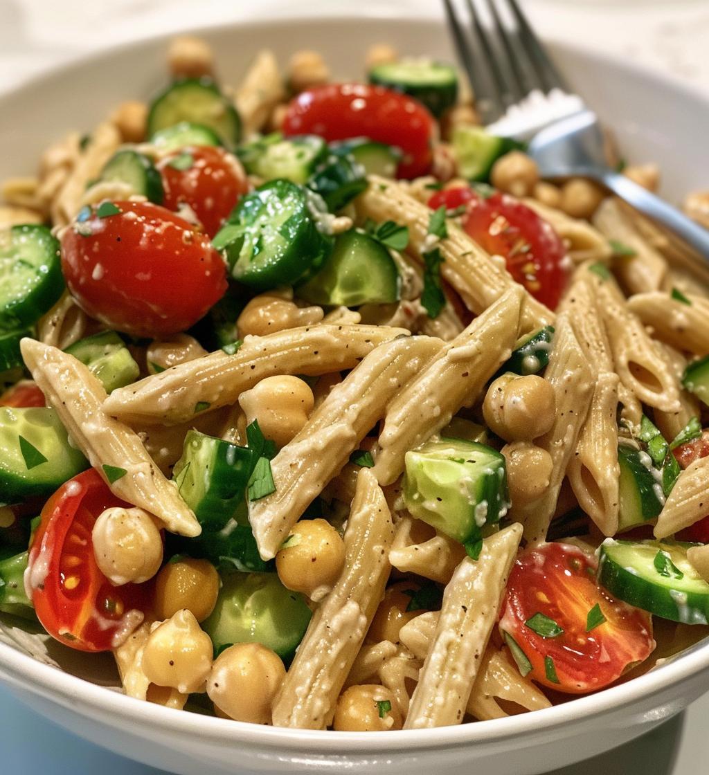 Chickpea Tahini Pasta Salad