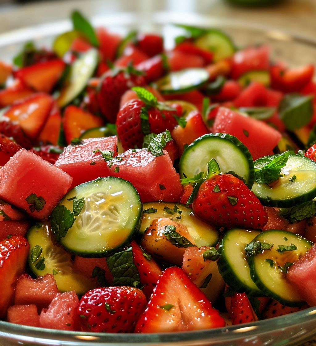 Cucumber Strawberry Watermelon Salad